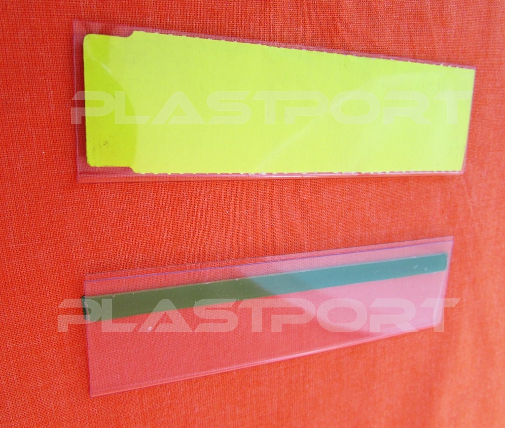 Ref. PVC0001 Porta Etiqueta em PVC c/ Fita Dupla Face em "U" Transparente - Fabricado sob medida